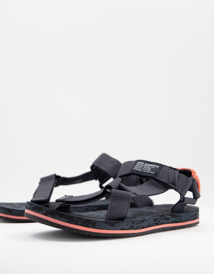 Levi's Tahoe sandals in black with orange back detail - ShopStyle