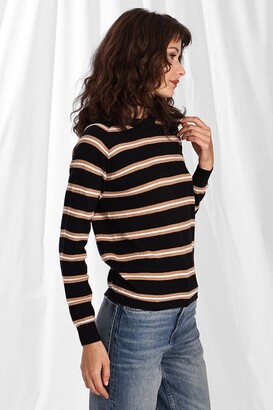 Minnie Rose Cttn Cash Textured Stripe Crew Sweaters - Black