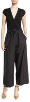 Thumbnail for your product : Brunello Cucinelli Belted Deep-V Wide-Leg Jumpsuit, Black