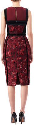 Altuzarra Lorenza Floral Jacquard Sheath Dress with Velvet Trim, Red