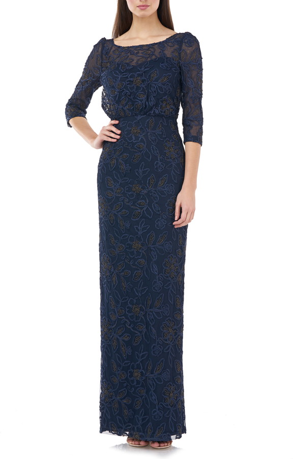 js collections beaded mesh mermaid gown