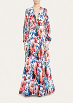 Thumbnail for your product : Andrew Gn Floral-Print Plisse Belted Gown