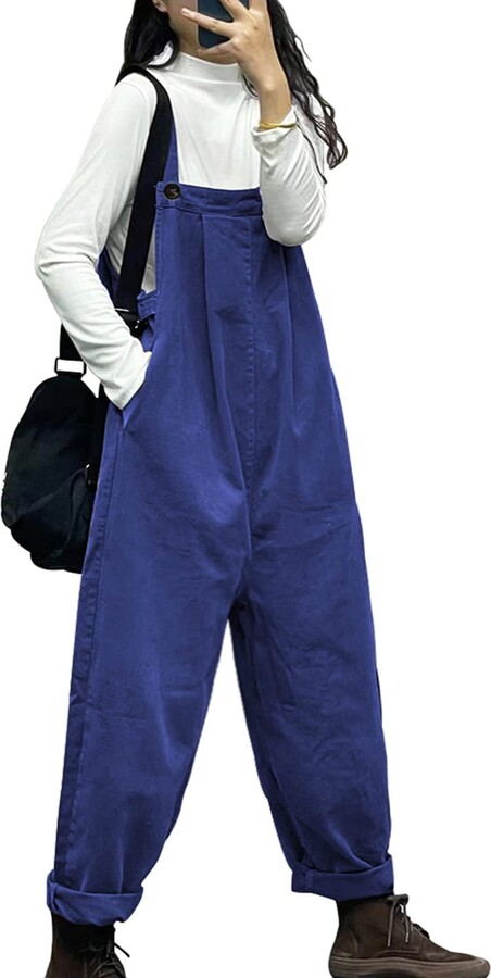 YESNO Overalls Women Plus Size Loose Fit Jumpsuits Adjustable