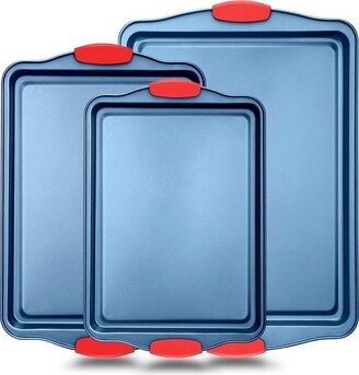 Nutrichef Kitchen Oven Baking Pans - 8 Piece Deluxe Nonstick Blue Coating  Inside & Outside Carbon Steel Bakeware Set With Red Silicone Handles :  Target