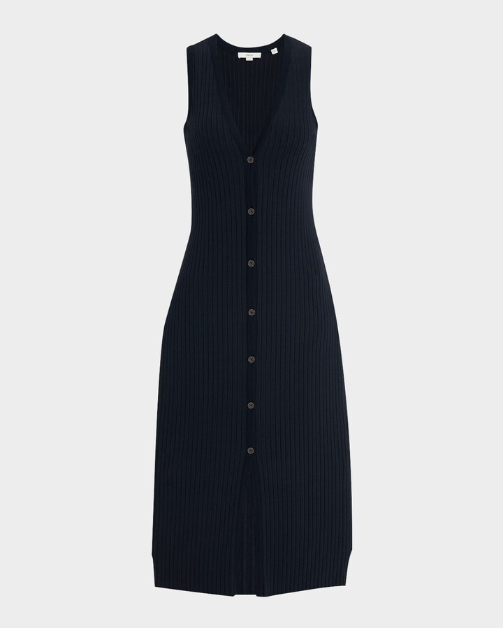 Vince Sleeveless Ribbed Button-Front Dress