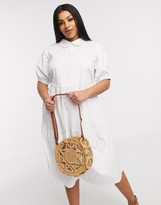 Thumbnail for your product : Daisy Street Plus midaxi smock dress with tiered skirt and puff sleeves in cotton