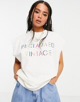 Thumbnail for your product : Reclaimed Vintage inspired unisex sleeveless sweat in white with rainbow logo