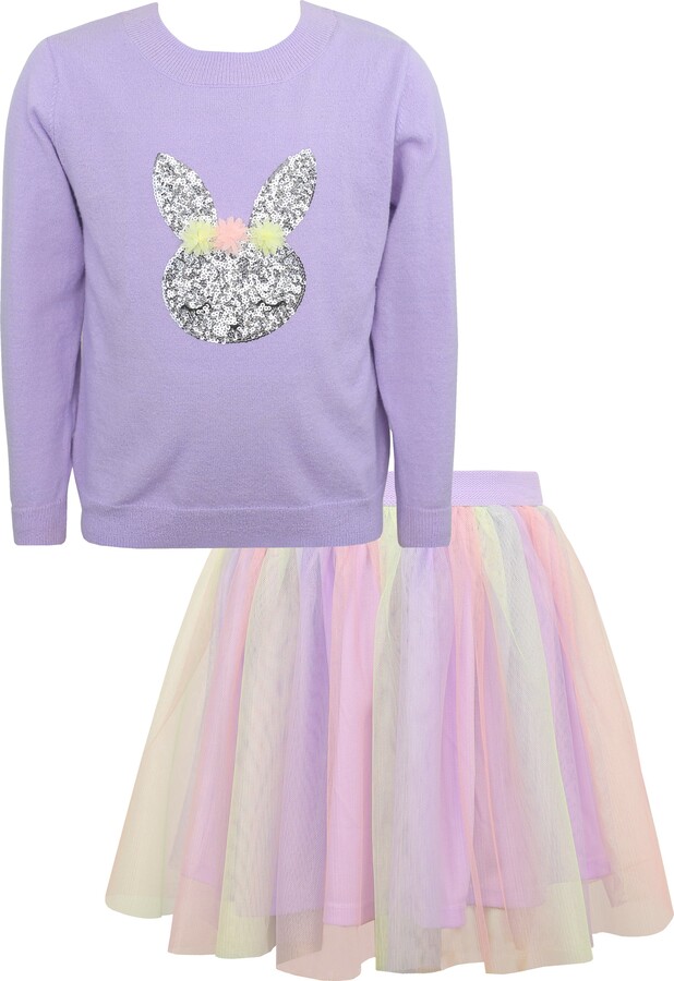 Zunie Kids' Sequin Bunny & Mesh Tutu Skirt Set