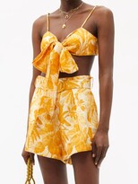Thumbnail for your product : Zimmermann Mae Bow Palm-print Linen-voile Cropped Top - Yellow