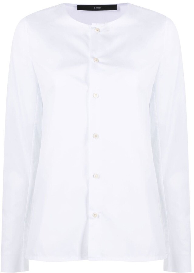 White Shirt Long Sleeve Collarless Women | ShopStyle