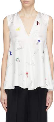 Theory Graphic embellished silk sleeveless top
