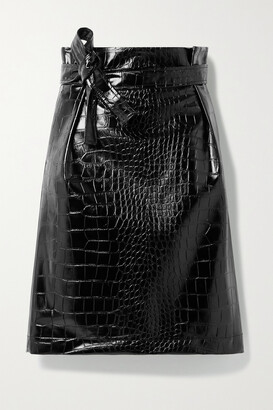 Philosophy di Lorenzo Serafini Belted Croc-effect Vegan Patent-leather Skirt - Black