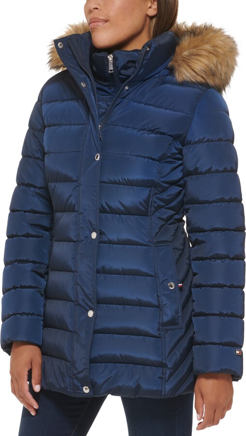 Navy Coat Fur Trim Hood | ShopStyle