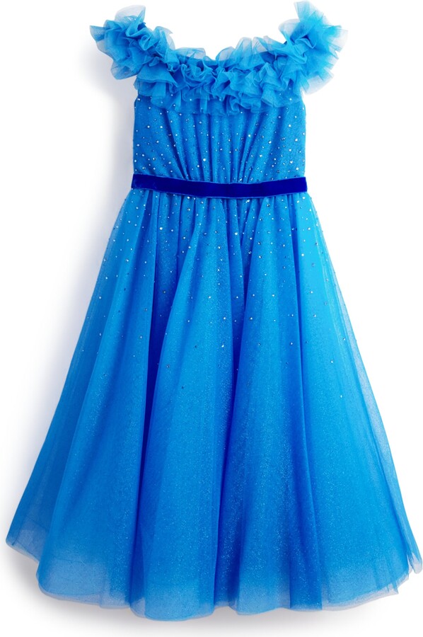 Jenny Packham Kids Tulle Off-Shoulder Blue Moon Dress