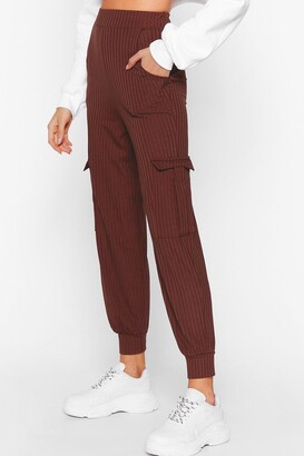 Nasty Gal Womens Mornin' Stretch High-Waisted Ribbed Joggers - Brown - 10