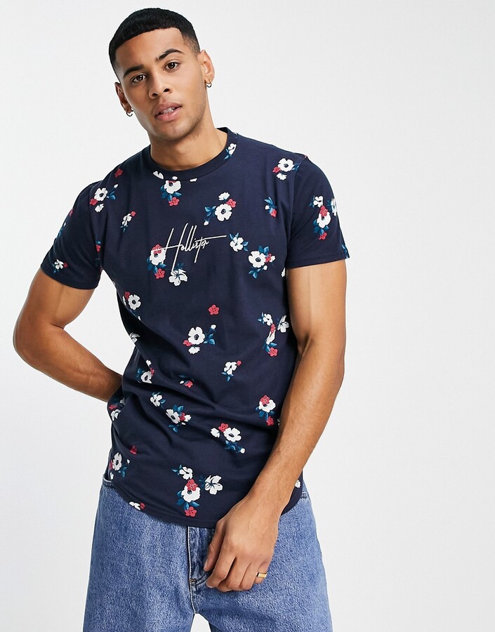 Hollister t-shirt with floral print in navy - ShopStyle