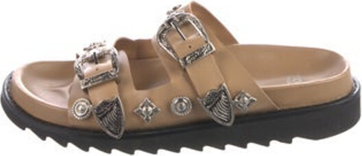 Toga Pulla Leather Slides Black & Neutrals Studded Accents Multistrap & Buckle Closure At Uppers Includes Dust Bag Unfortunately, due to restrictions, this item may not be eligible for shipping in all areas. | Toga Pulla Leather Studded Accents Slides in Black/Neutrals, Women's IT 39 | 9