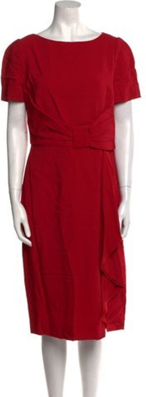 Valentino Dress Red Ruffle & Cutout Accents Short Sleeve with Bateau Neckline Concealed Zip Closure at Back Designer