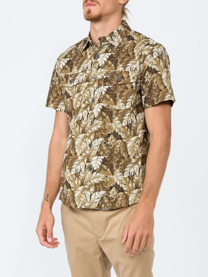 Julien David Leaf Print Short Sleeved Shirt Brown