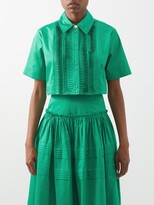 Thumbnail for your product : Aje Tidal Pintucked Cotton-poplin Cropped Shirt - Emerald