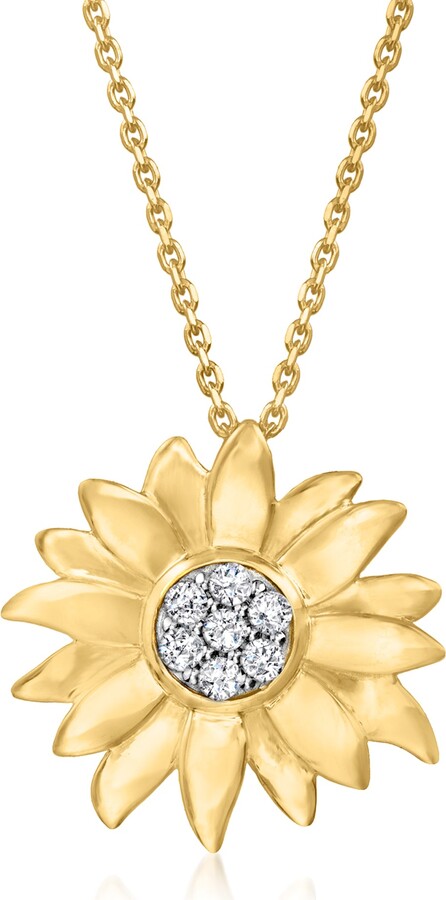 Ross-Simons Diamond Sunflower Pendant Necklace in 18kt Gold Over Sterling