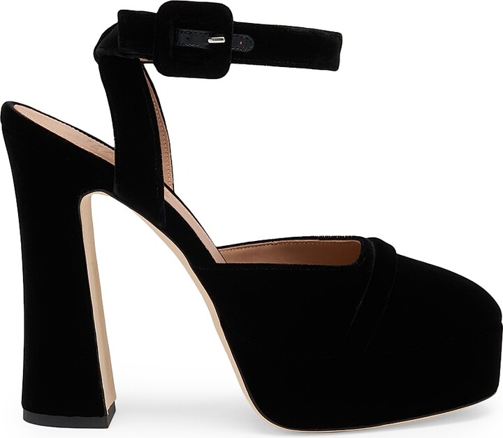 Women's Mora Buckle 125MM Velvet Slingback Platforms - Black - Size 11