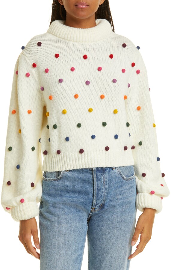 Farm Rio Rainbow Pom Blouson Sleeve Sweater - ShopStyle