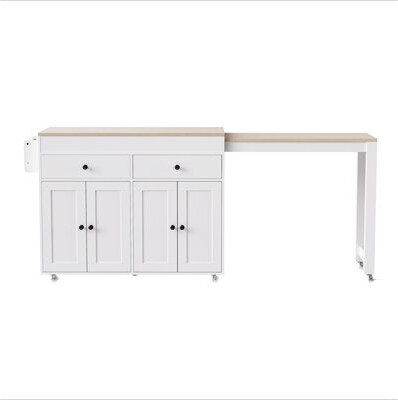Latitude Run 74.5 Inch Kitchen Island With Extendable Dining Table  Rolling Kitchen Island On Wheels With Spice Rack And 2 Drawers Kitchen Storage Cart With 4 D