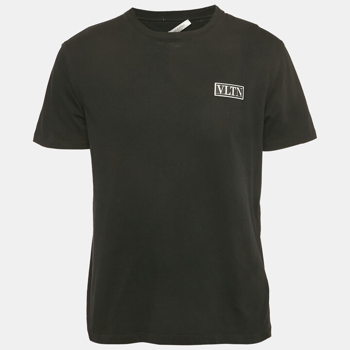 Valentino Black Logo Applique Detail Cotton Crew Neck T-Shirt L