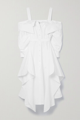 Alexander McQueen - Cold-shoulder Draped Cotton Midi Shirt Dress - White