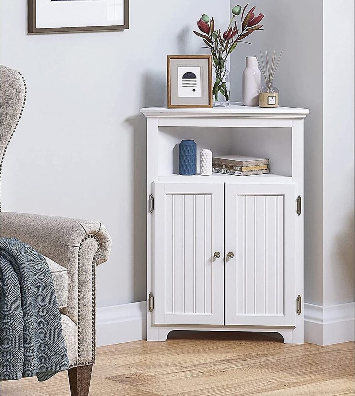 EPOWP Corner Storage Bathroom Floor Corner with Doors and Shelves,Free Standing