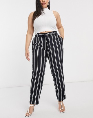 Simply Be tapered leg paperbag trousers in navy stripe