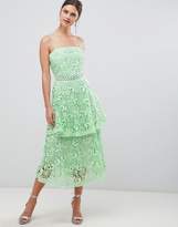 Thumbnail for your product : True Decadence Square Neck Cami Strap Midi Lace Dress With Ruffle Layered Skirt
