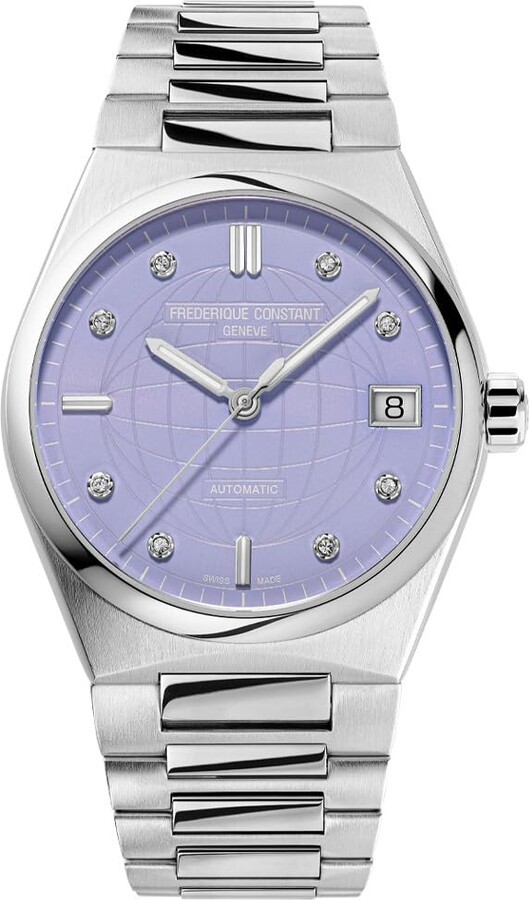 Frederique Constant Ladies Swiss Automatic Highlife Silver-Tone Stainless Steel Watch with Bracelet and Additional White Rubber Strap