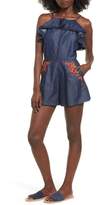 Thumbnail for your product : Moon River Embroidered Denim Romper