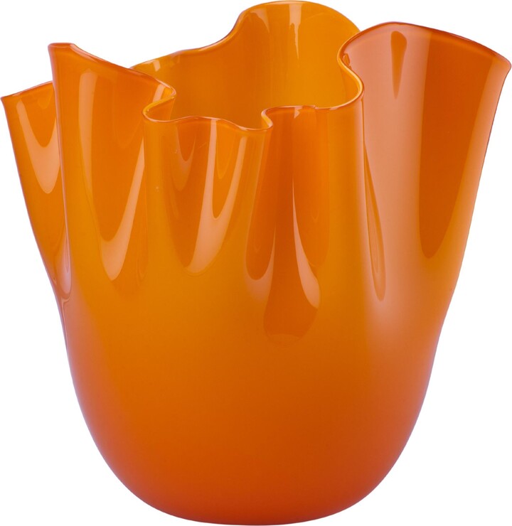 Paolo Venini Venini Fazzoletto Opalino Medium Vase In Orange Murano Glass