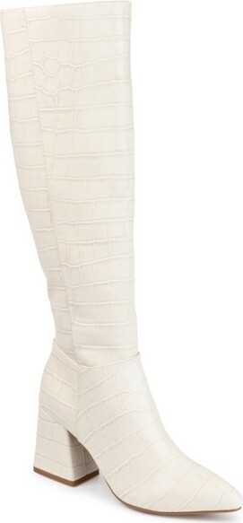 Journee Collection Women's Landree Block Heel Knee High Boots Bone