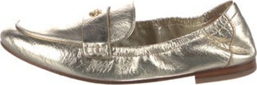 Tory Burch Leather Loafers Gold & Metallic Round-Toes Includes Box & Dust Bag Designer