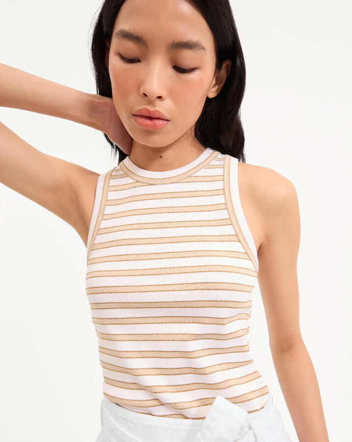 Jordyn Cropped Tank Top Khaki White