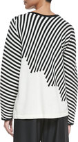 Thumbnail for your product : Shamask Cashmere Stair-Step Striped Reversible Sweater, Black/White