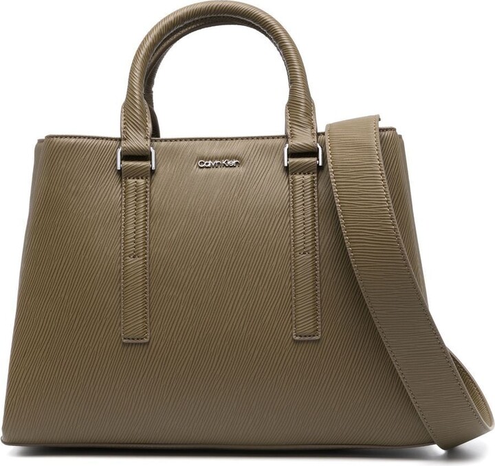 Calvin Klein crossbody bag, dark brown with raised lettering, pre-owned