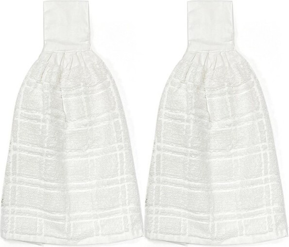 KOVOTSetof2CottonHangingTieTowels|Include(2)HangingTowelsThatLatchwithHook&Loop(White)