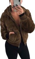 Thumbnail for your product : Fagginakss Women's Zip Up Hoodies Faux Fur Hooded Coat Jacket Long Sleeves Winter Warm Fluffy Cardigan Outwear with Pockets Coffee