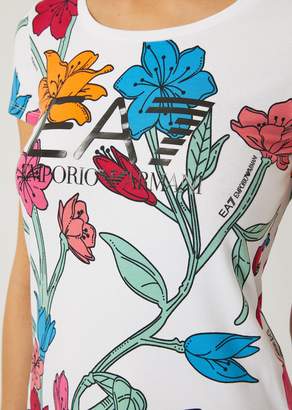Emporio Armani Ea7 Floral Stretch Cotton Jersey T-Shirt