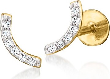 Ross-Simons PureCollectionbyRoss-SimonsDiamond-AccentedCurvedBarFlat-BackStudEarringsin14ktYellowGold
