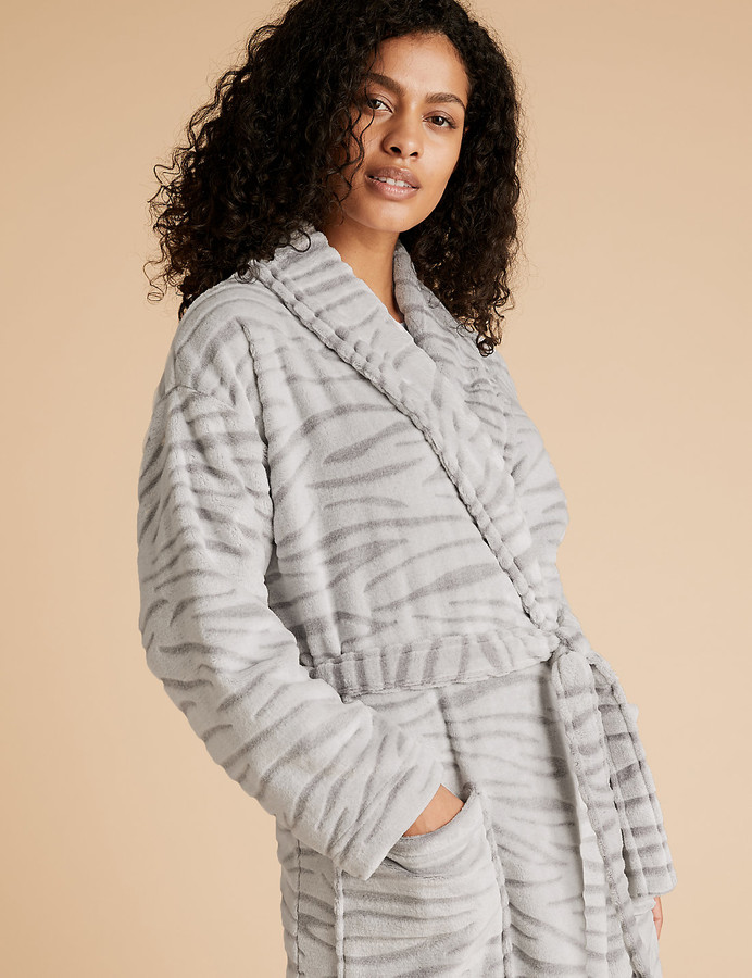 Marks and Spencer Fleece Zebra Texture Long Dressing Gown ShopStyle
