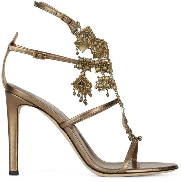 bronze strappy evening shoes