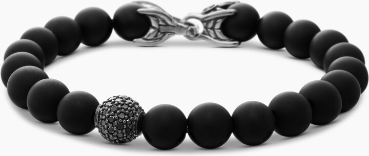 David Yurman Spiritual Beads Bracelet in Sterling Silver with Black Onyx and Pav? Black Diamond Station | Men's | Size 8 IN