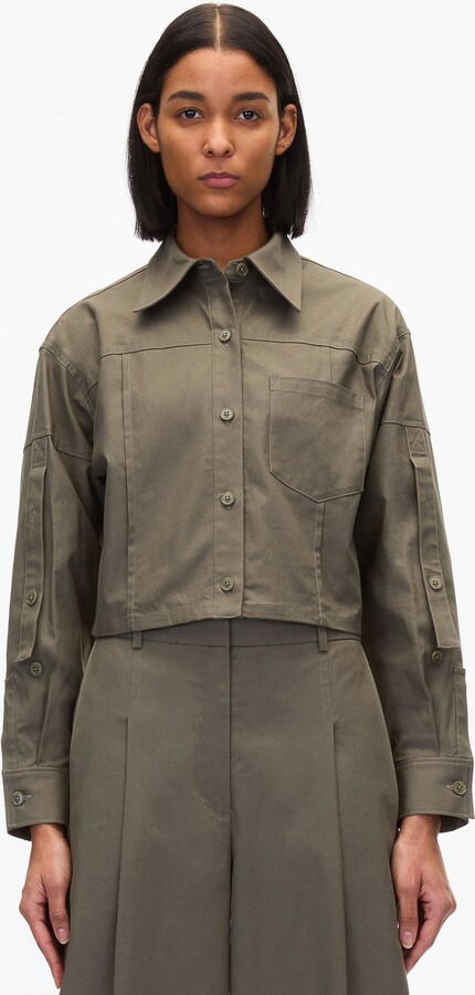 Cropped Convertible Shirt Jacket in ARMY