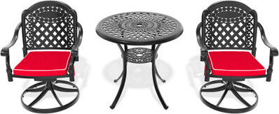 Cast Aluminum 3 Dining For Patio: 2 Swivel Chairs & 30.71" Round Table, Black, Weather- Coating, Soft All-weather : -blocking Treatment, Ergonomic Arm